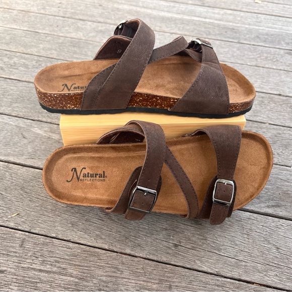 Natural Reflections Dark Brown Buckle Sandals - Picture 1 of 8